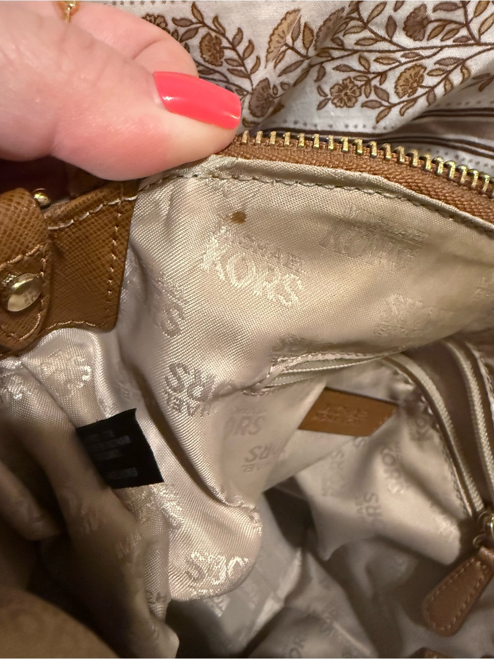 Michael Kors Tan Saffiano Leather Studded Satchel with Detachable Strap - Picture 4 of 10